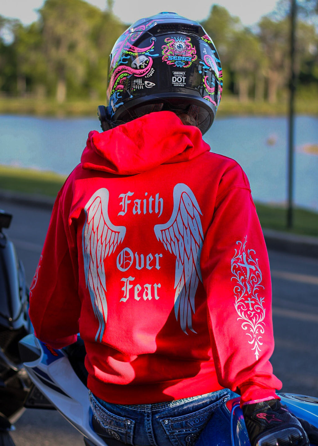 Reflective Biker Hoodie – Faith Over Fear Motorcycle Riding Hoodie