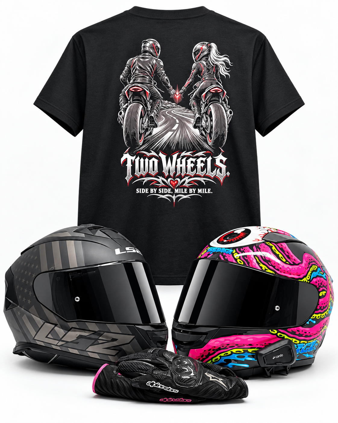 Two Wheels Motorcycle Couple T-Shirt | FTF Racing