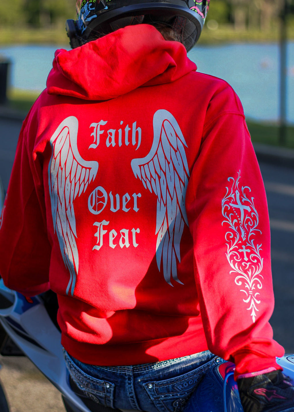 Reflective Biker Hoodie – Faith Over Fear Motorcycle Riding Hoodie