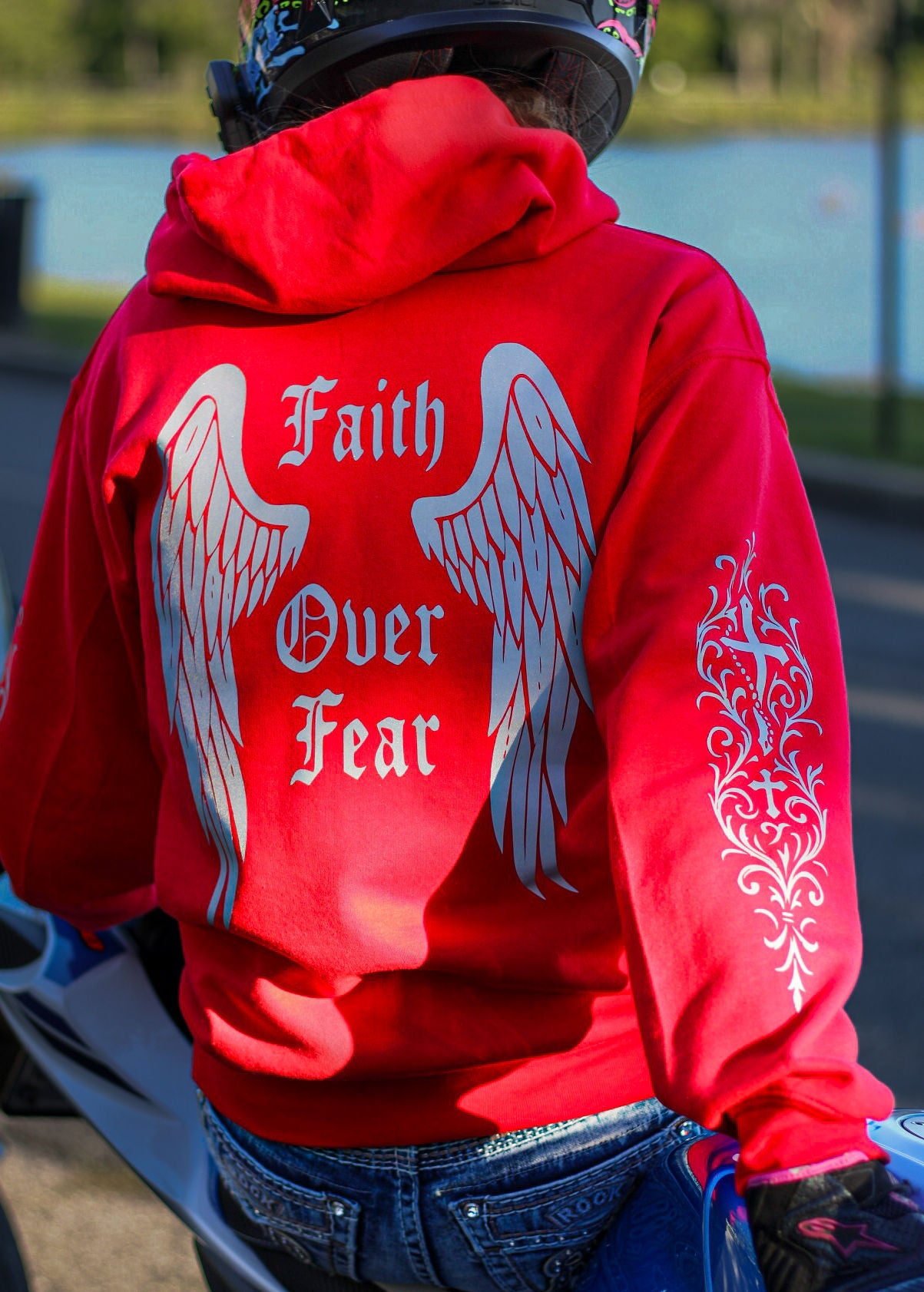 Reflective Biker Hoodie – Faith Over Fear Motorcycle Riding Hoodie