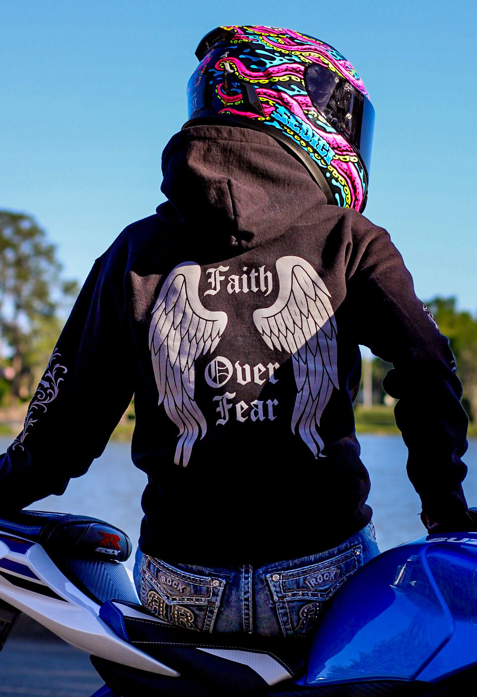 Reflective Biker Hoodie – Faith Over Fear Motorcycle Riding Hoodie
