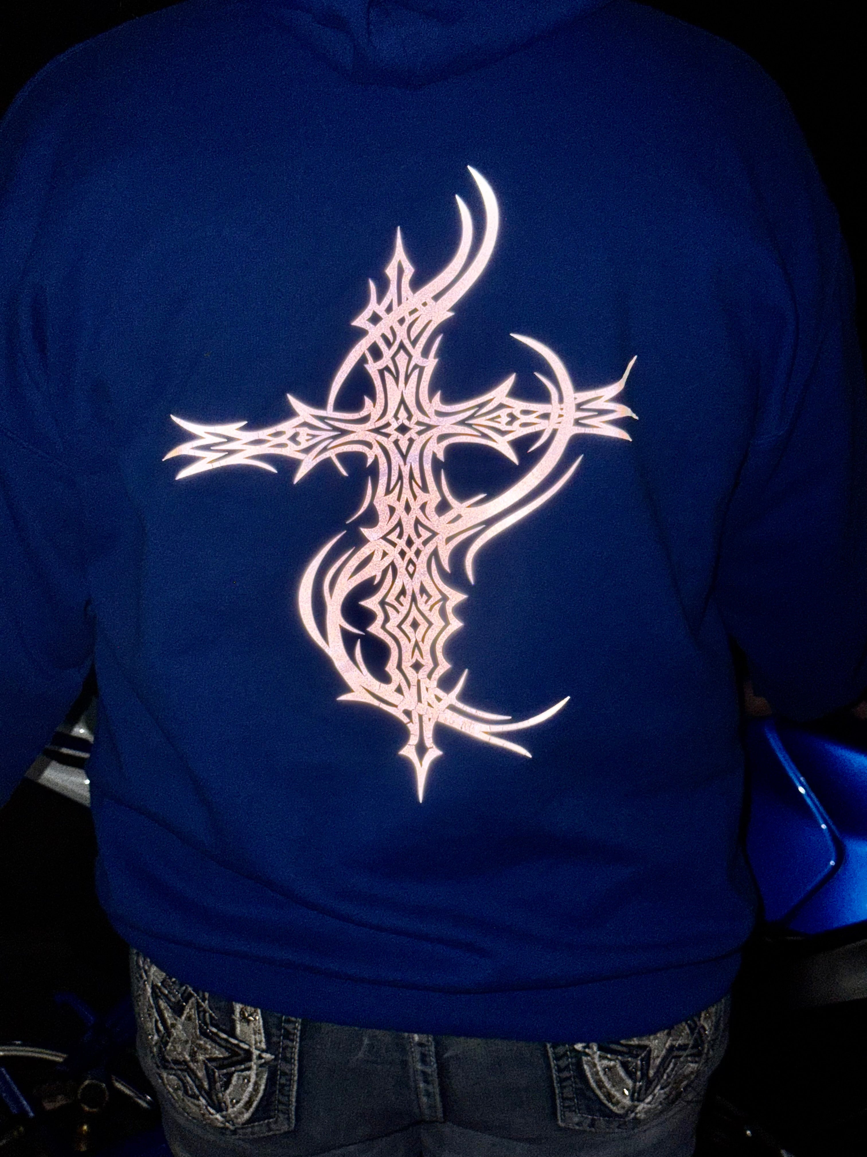 Reflective Cross Hoodie - Biker Hoodie with Tribal Design