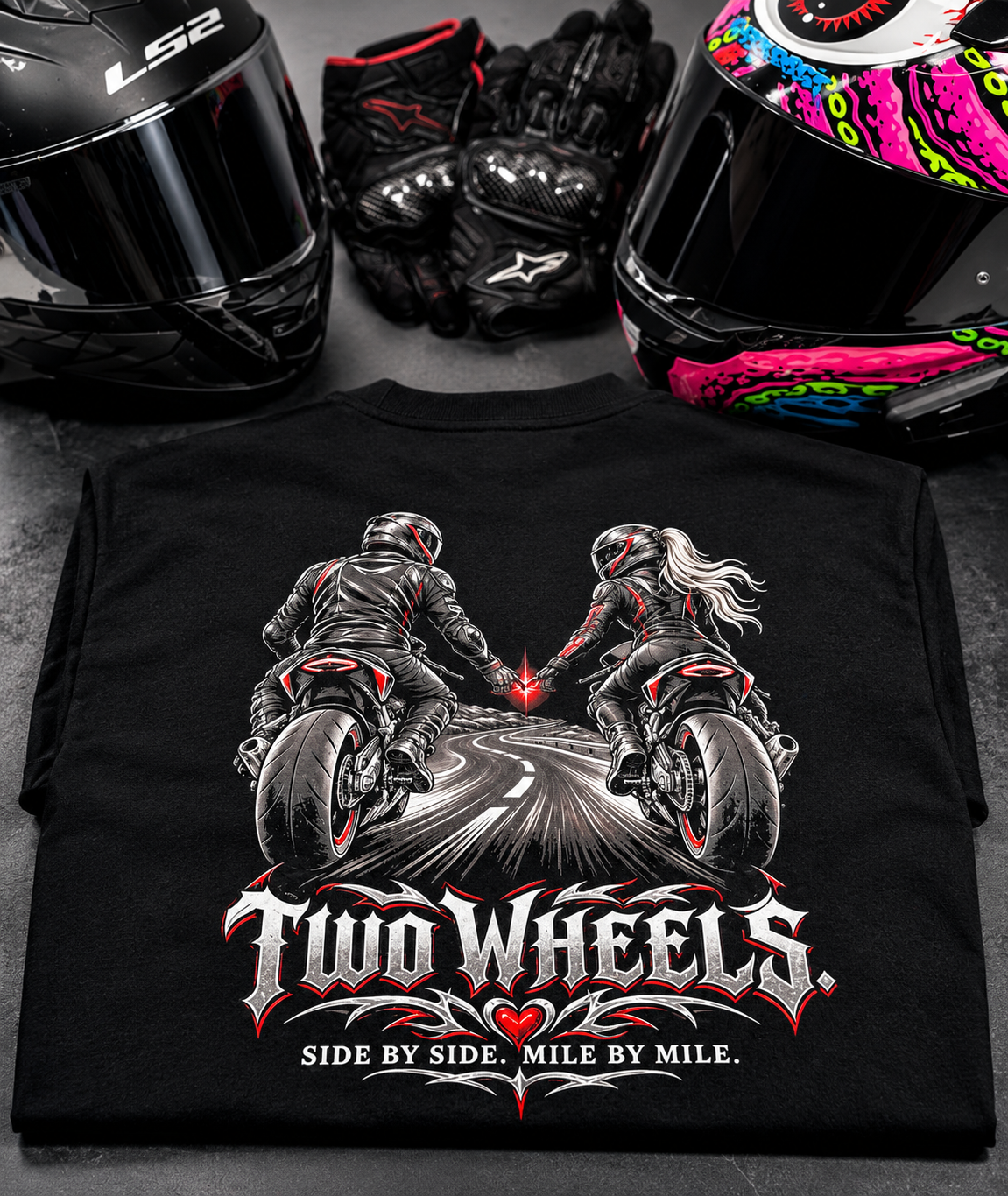 Two Wheels Motorcycle Couple T-Shirt | FTF Racing