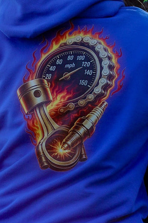 Flame Speedometer Hoodie - Biker Streetwear Hoodie with Fire Graphic