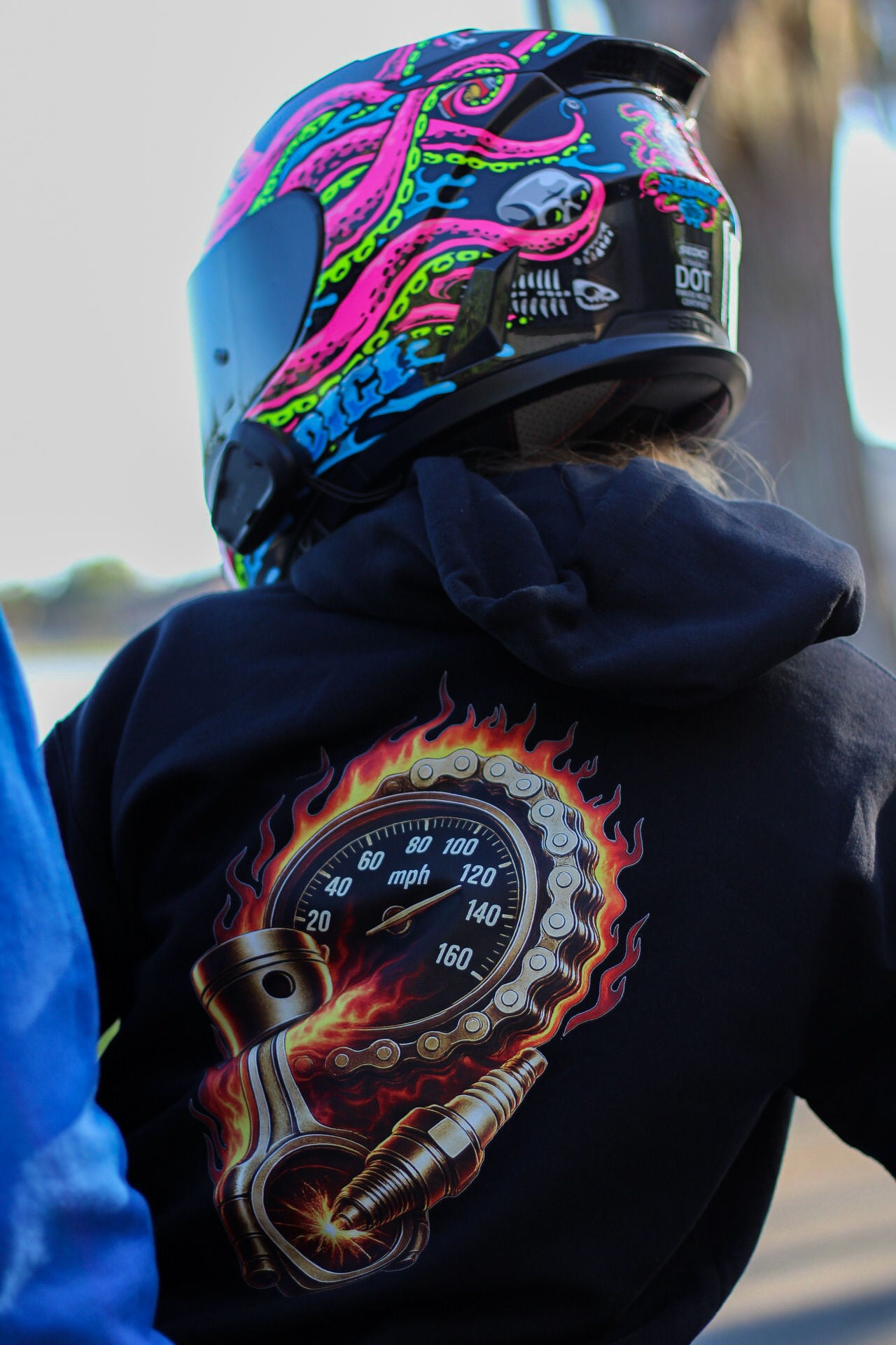 Flame Speedometer Hoodie - Biker Streetwear Hoodie with Fire Graphic
