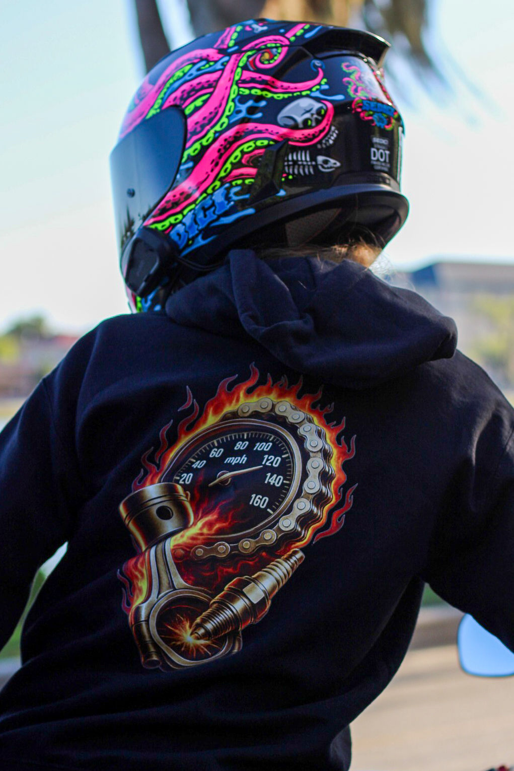 Flame Speedometer Hoodie - Biker Streetwear Hoodie with Fire Graphic