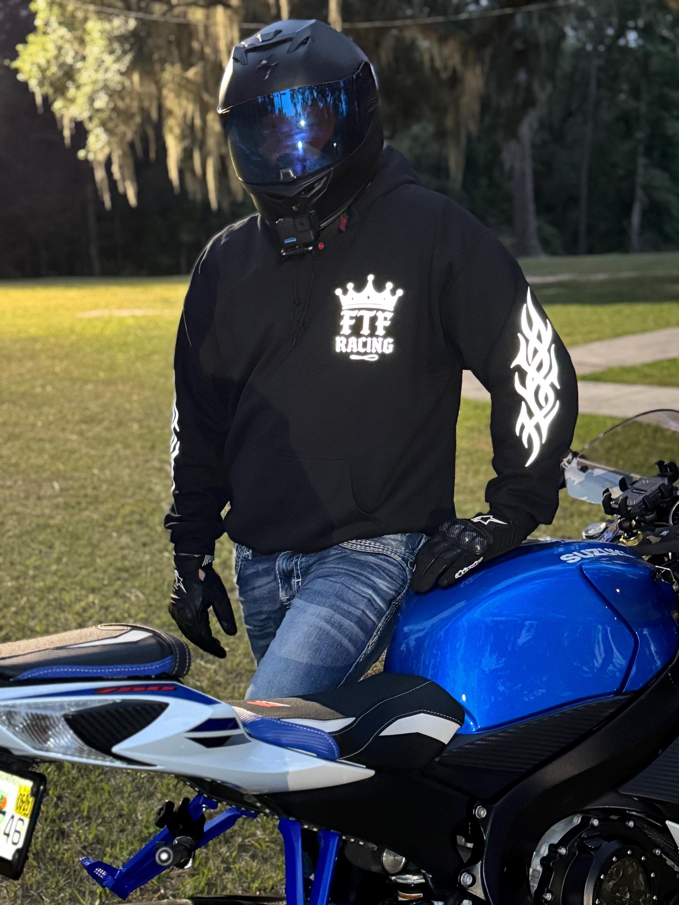 Reflective Cross Hoodie - Biker Hoodie with Tribal Design