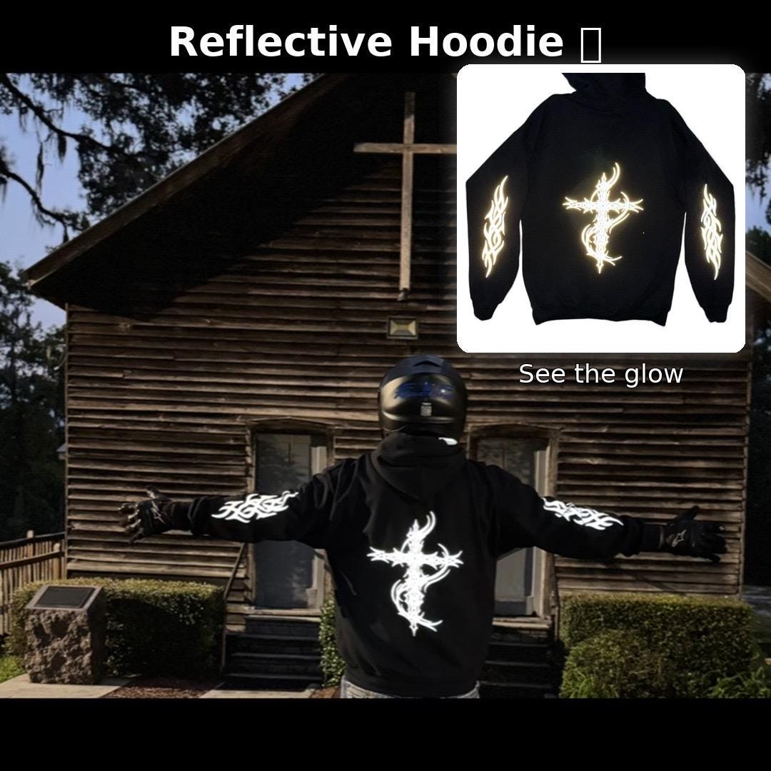 Reflective Cross Hoodie - Biker Hoodie with Tribal Design