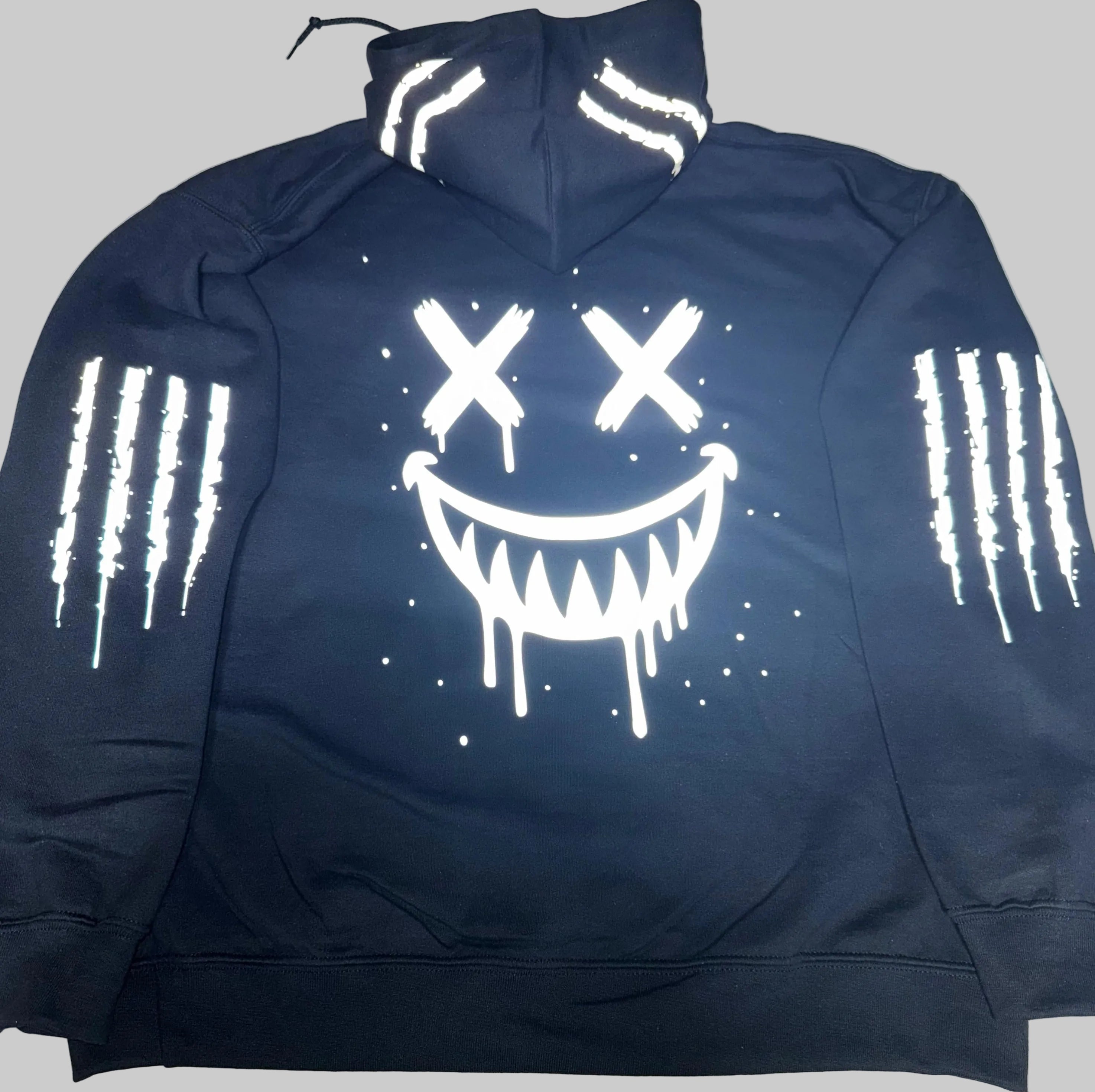 Reflective Smiley Hoodie - Light Up Graphic Streetwear