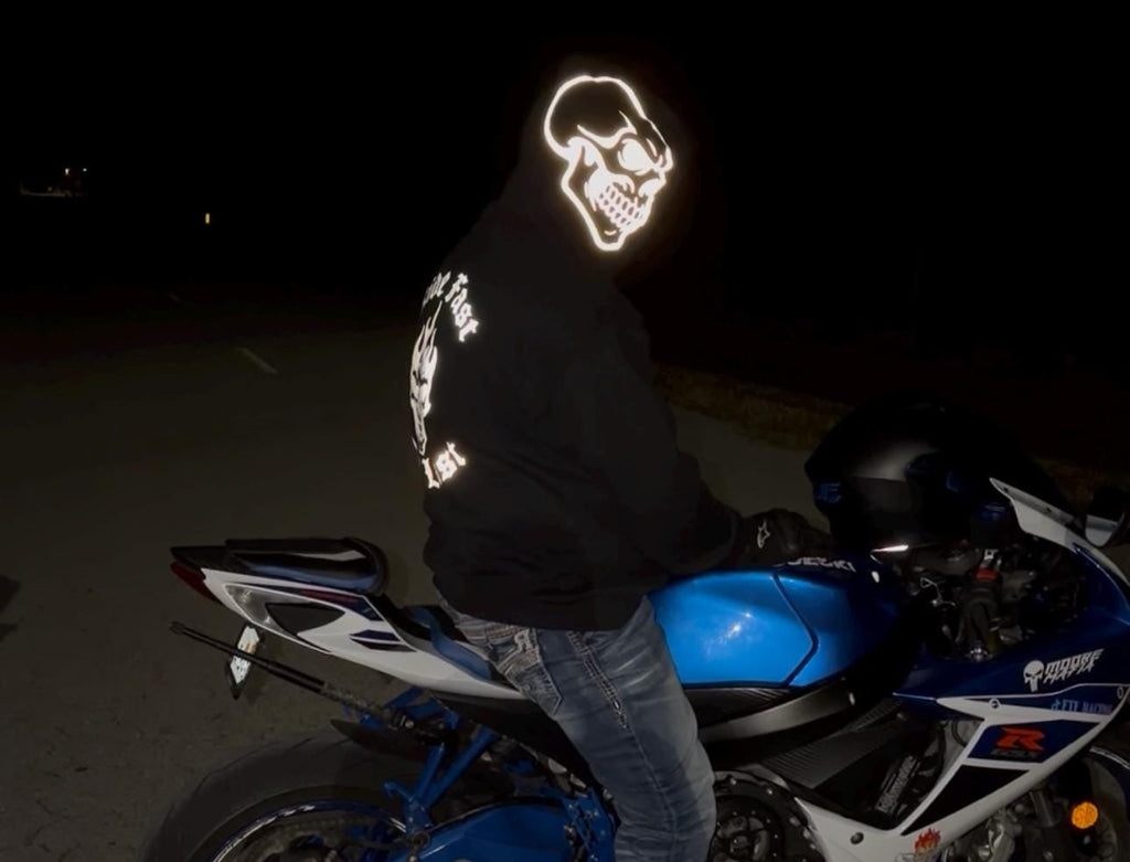 Reflective Skull Hoodie-Ride Fast Die Last Biker Hoodie | High Visibility Streetwear