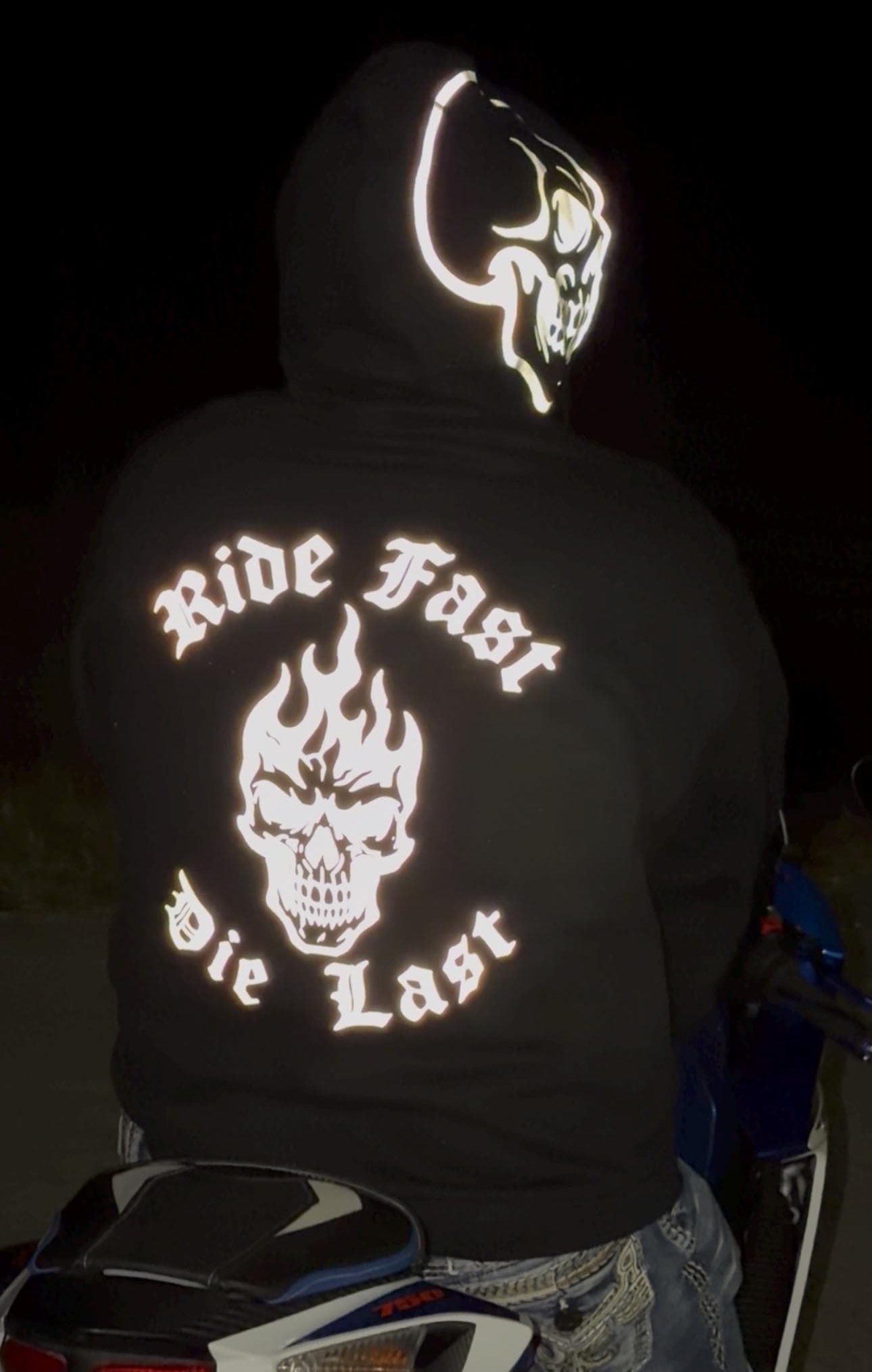 Reflective Skull Hoodie-Ride Fast Die Last Biker Hoodie | High Visibility Streetwear