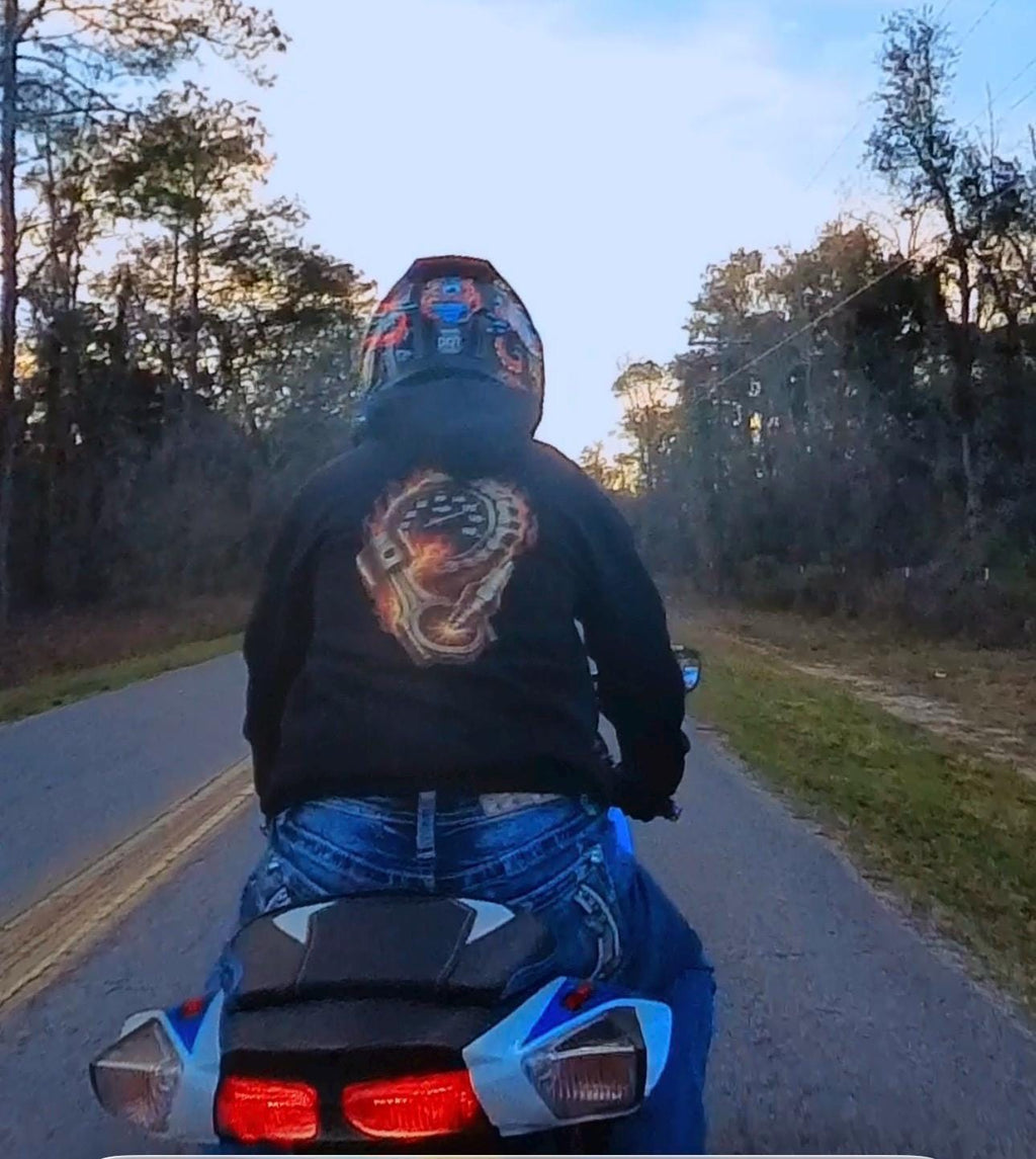 Flame Speedometer Hoodie - Biker Streetwear Hoodie with Fire Graphic