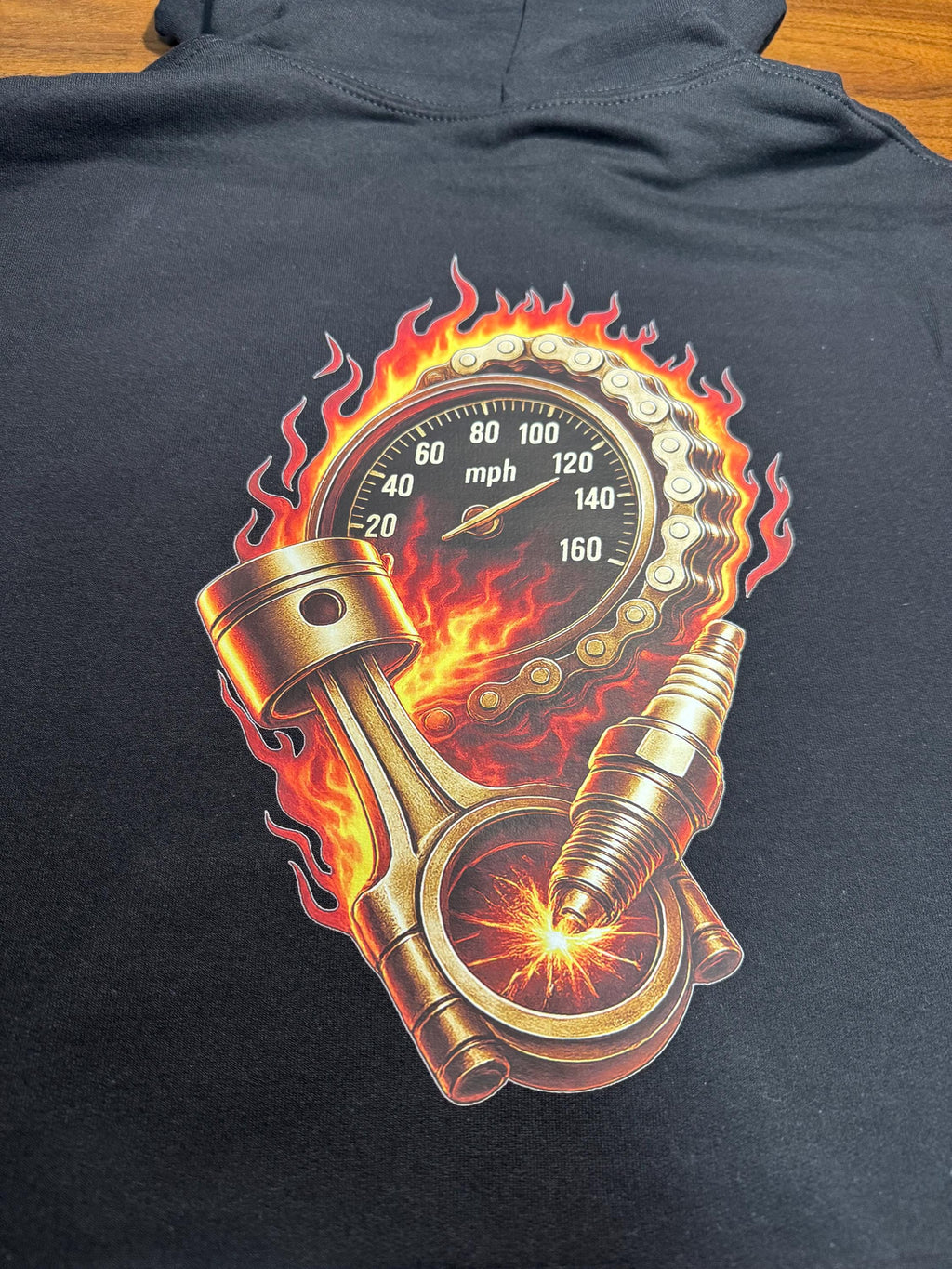 Flame Speedometer Hoodie - Biker Streetwear Hoodie with Fire Graphic