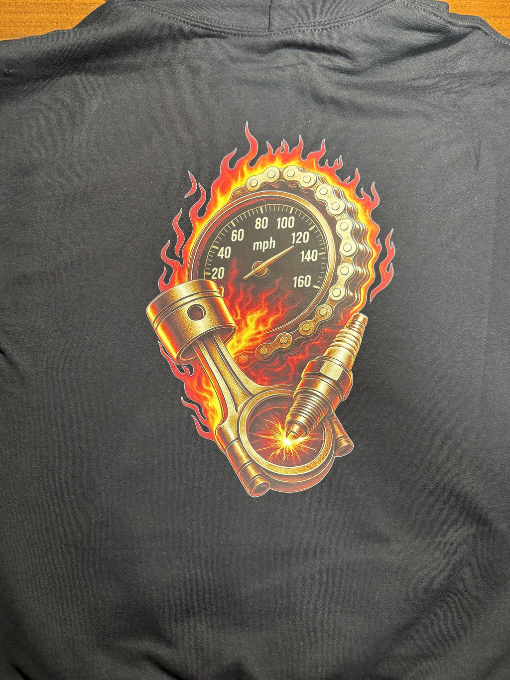 Flame Speedometer Hoodie - Biker Streetwear Hoodie with Fire Graphic