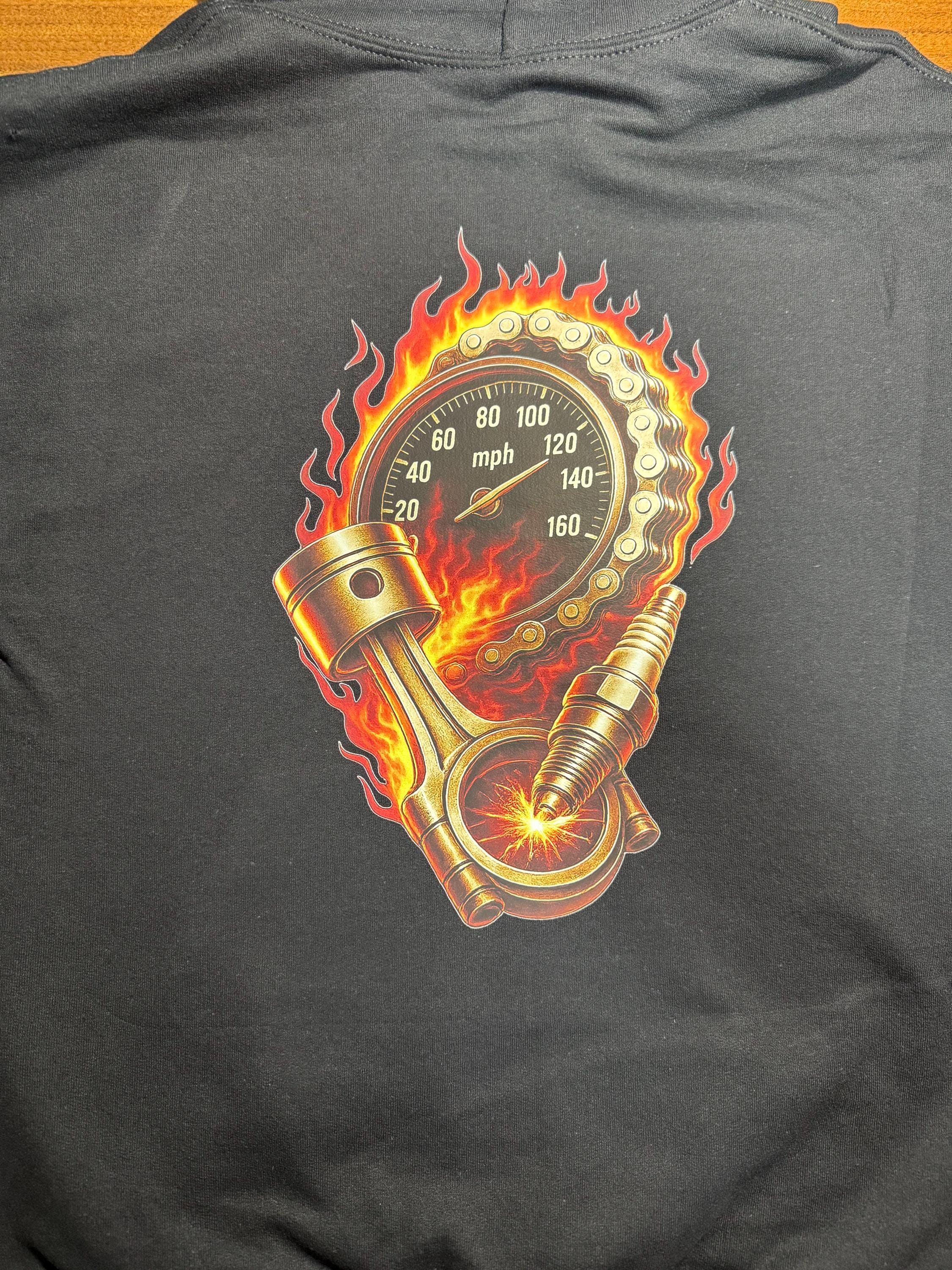 Flame Speedometer Hoodie - Biker Streetwear Hoodie with Fire Graphic